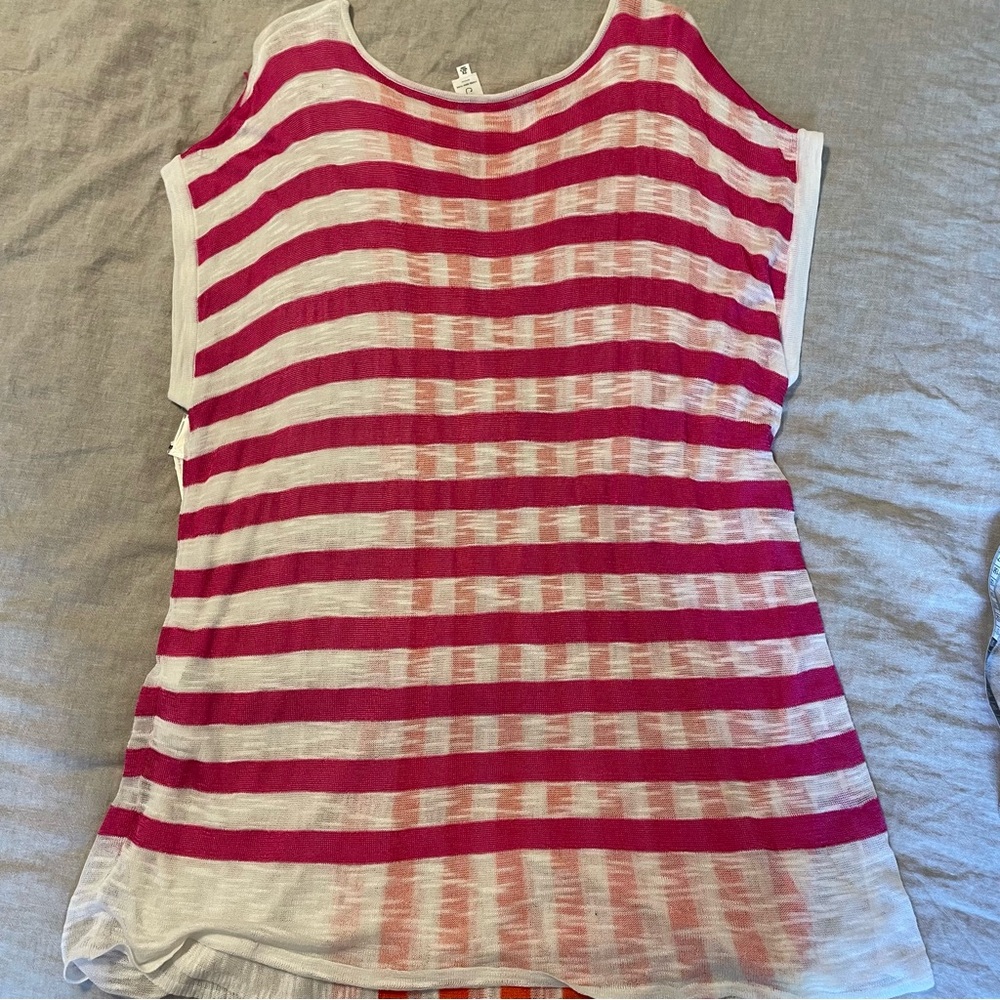 Jones New York Size 2XL Long Pink/ Orange Stripe Pull-Over Cruise Comfortable - Picture 2 of 6